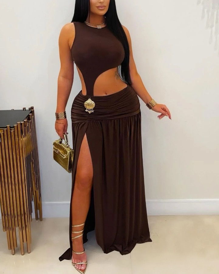 Sexy Sleeveless Backless Slit Dress