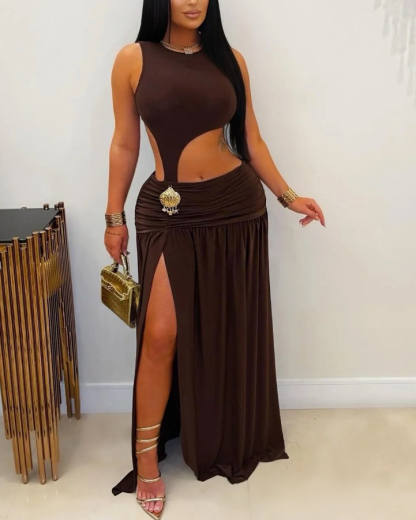 Sexy Sleeveless Backless Slit Dress