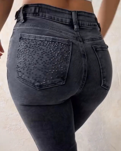 High-Rise Sparkling Rhinestones Skinny Jeans