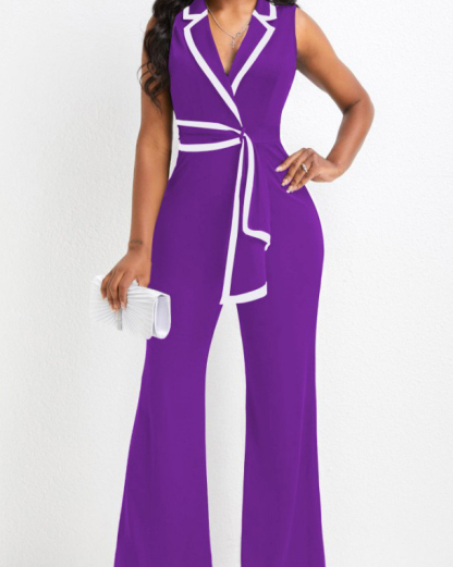 V-Neck Splicing Sleeveless Wide-Leg Jumpsuit