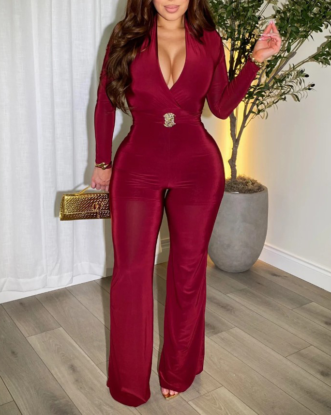 Women's V-Neck Slim-Fit Jumpsuit