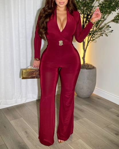 Women's V-Neck Slim-Fit Jumpsuit