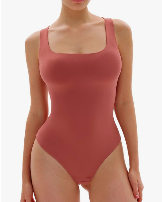Comfortable Seamless Square Neck Sleeveless Thong Bodysuit