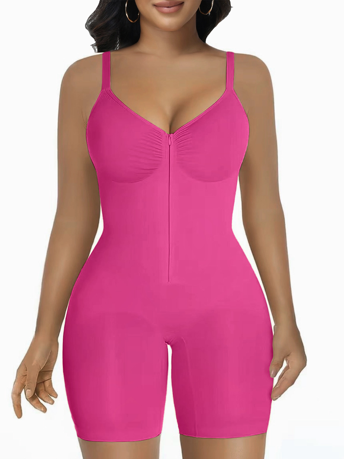 Women's High Elastic Zipper Adjustable Straps Breathable Mesh Design Tummy Control Body Shaper