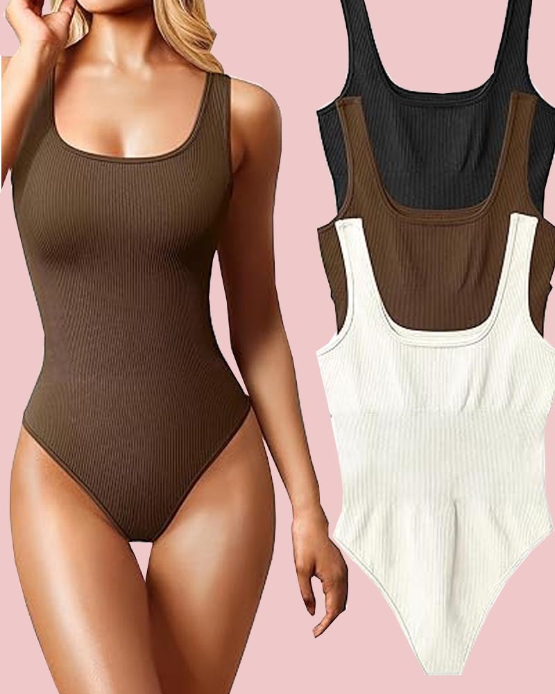 Women's Bodysuits Sexy Ribbed Square Neck Sleeveless Tank Tops Bodysuits