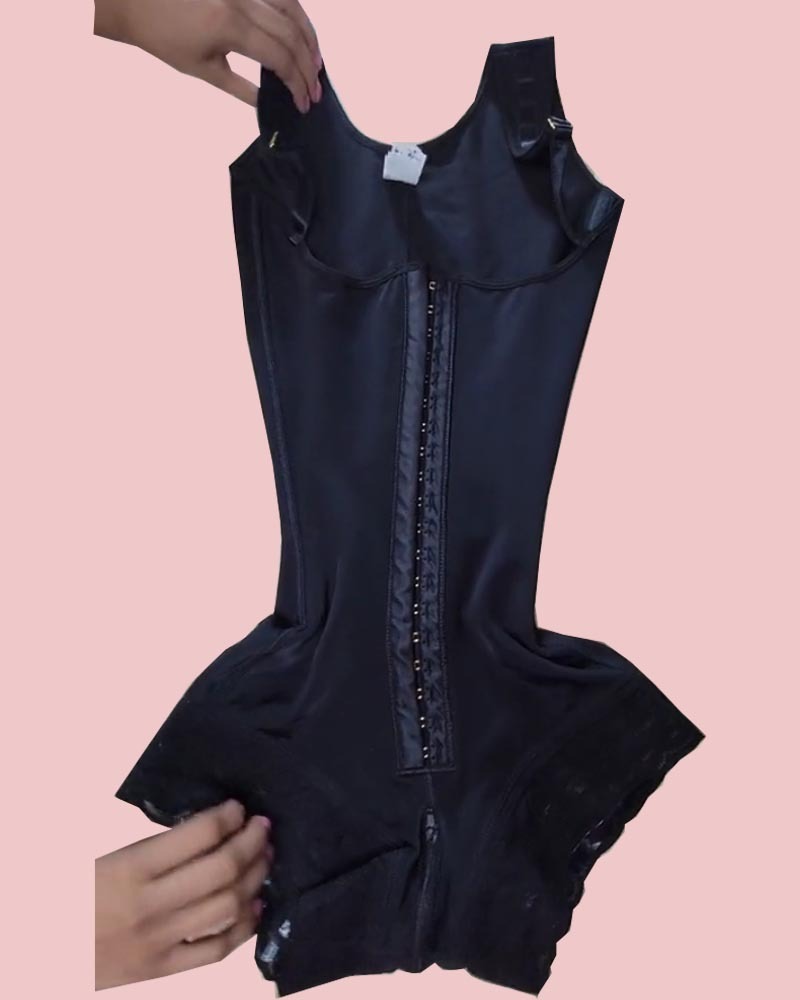 Front Buckle Lace Trim Tummy Control Shapewear Romper