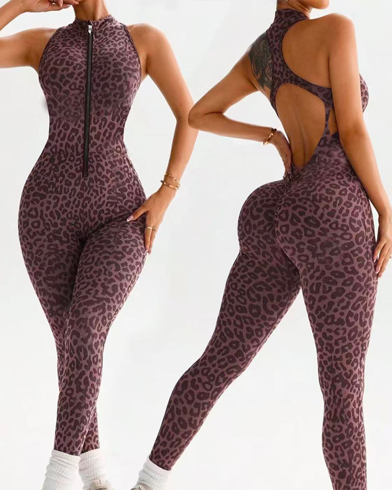 Sexy Leopard Print Yoga Jumpsuit
