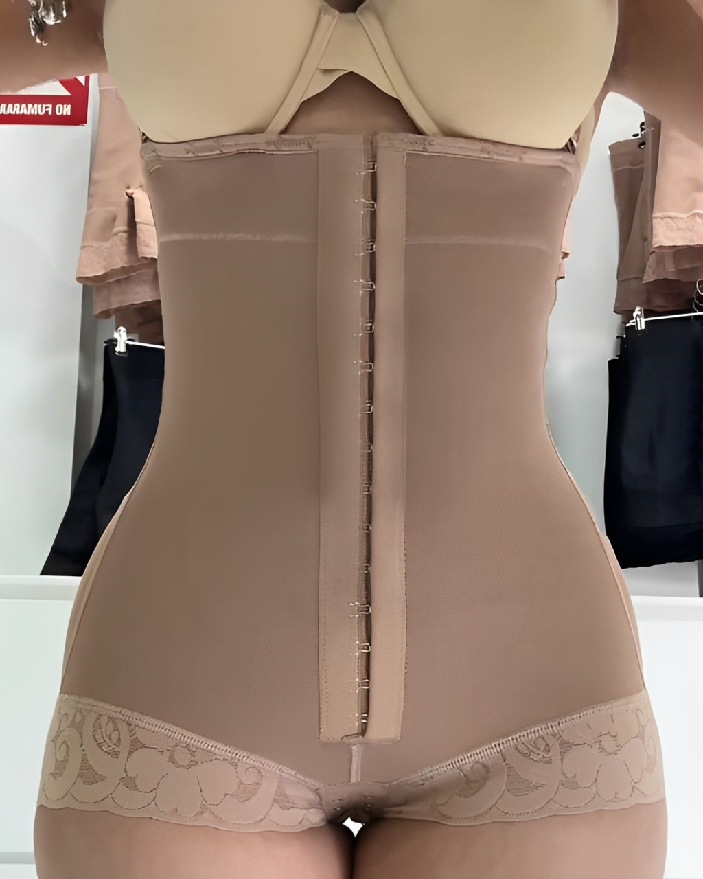 Removable Strap Lace Trim Tummy Control Thong Bodysuit