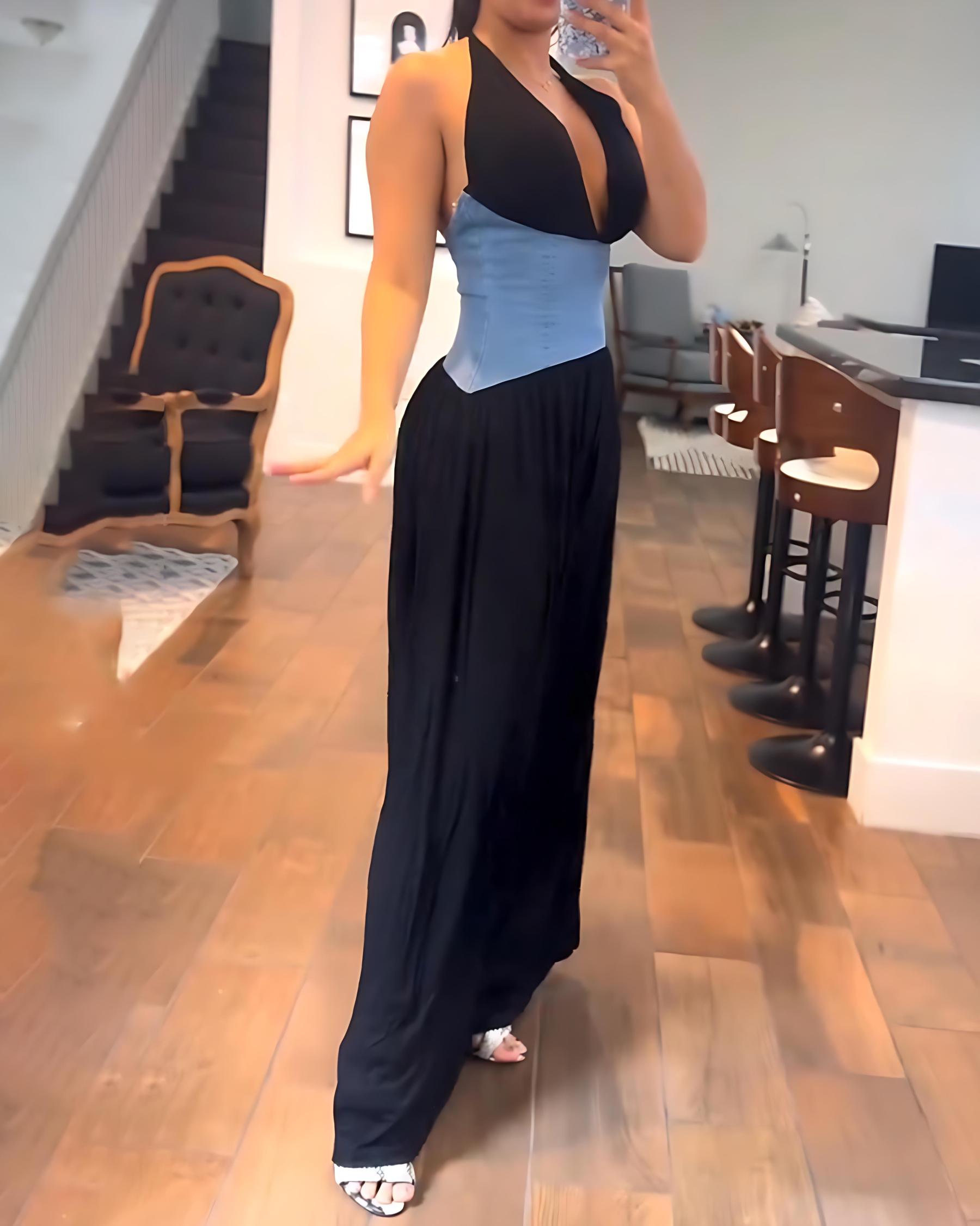 Women's Fashion Halter Neck Waist Wide Leg Jumpsuit