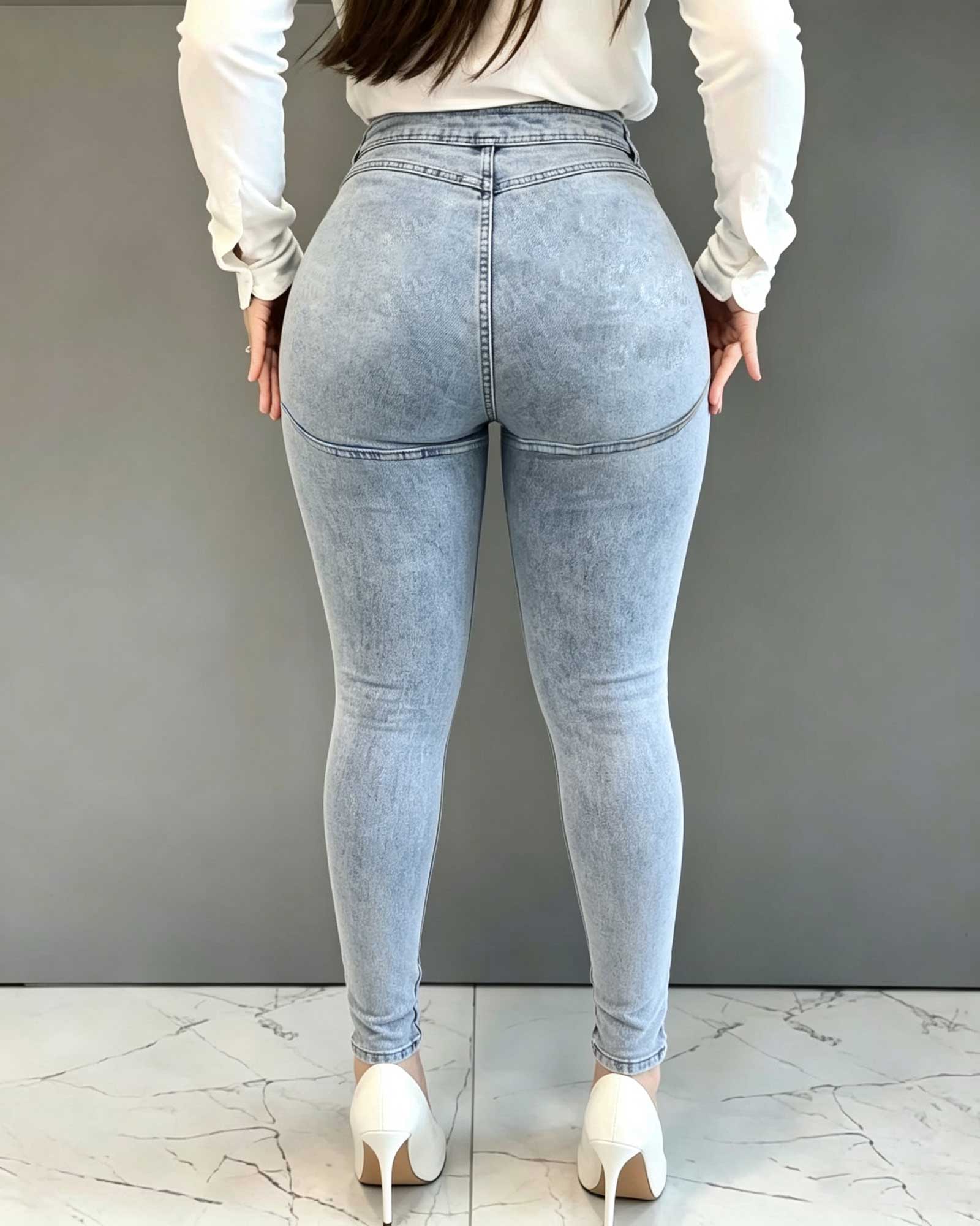 High Waisted Multi Button Stretch Slim Fit Jeans That Lift The Buttocks