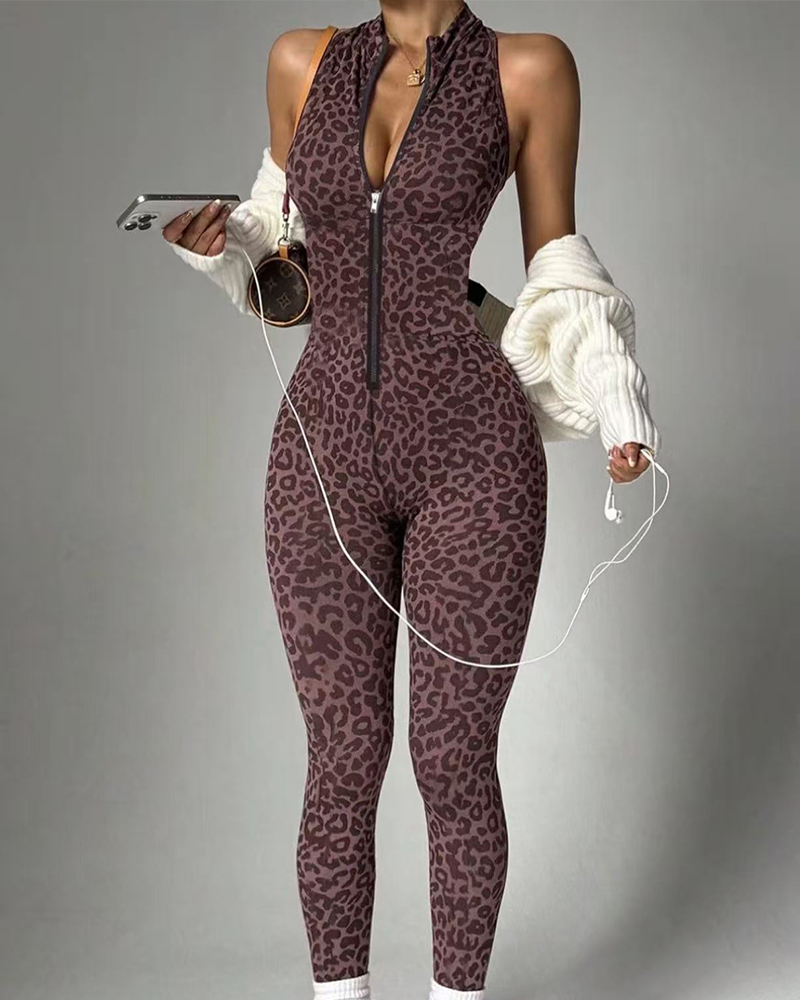 Sexy Leopard Print Yoga Jumpsuit