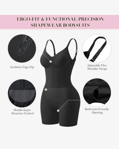 Double-Layer Tummy Control Faja Bodysuit Front Zipper Butt Lifting Body Shaper