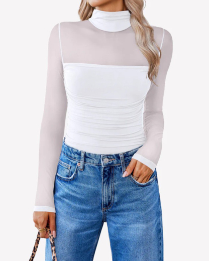 Ruched Sheer Mesh Slimming Shapewear Thong Bodysuit