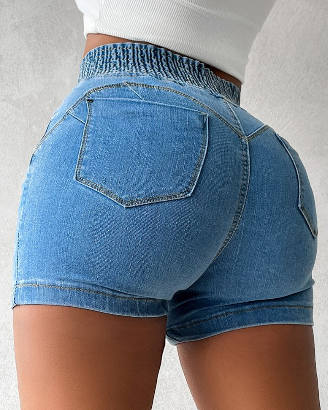 3-Row Button Slim Denim Shorts