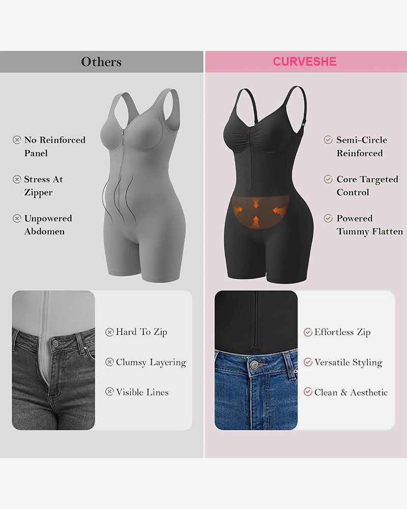 Double-Layer Tummy Control Faja Bodysuit Front Zipper Butt Lifting Body Shaper