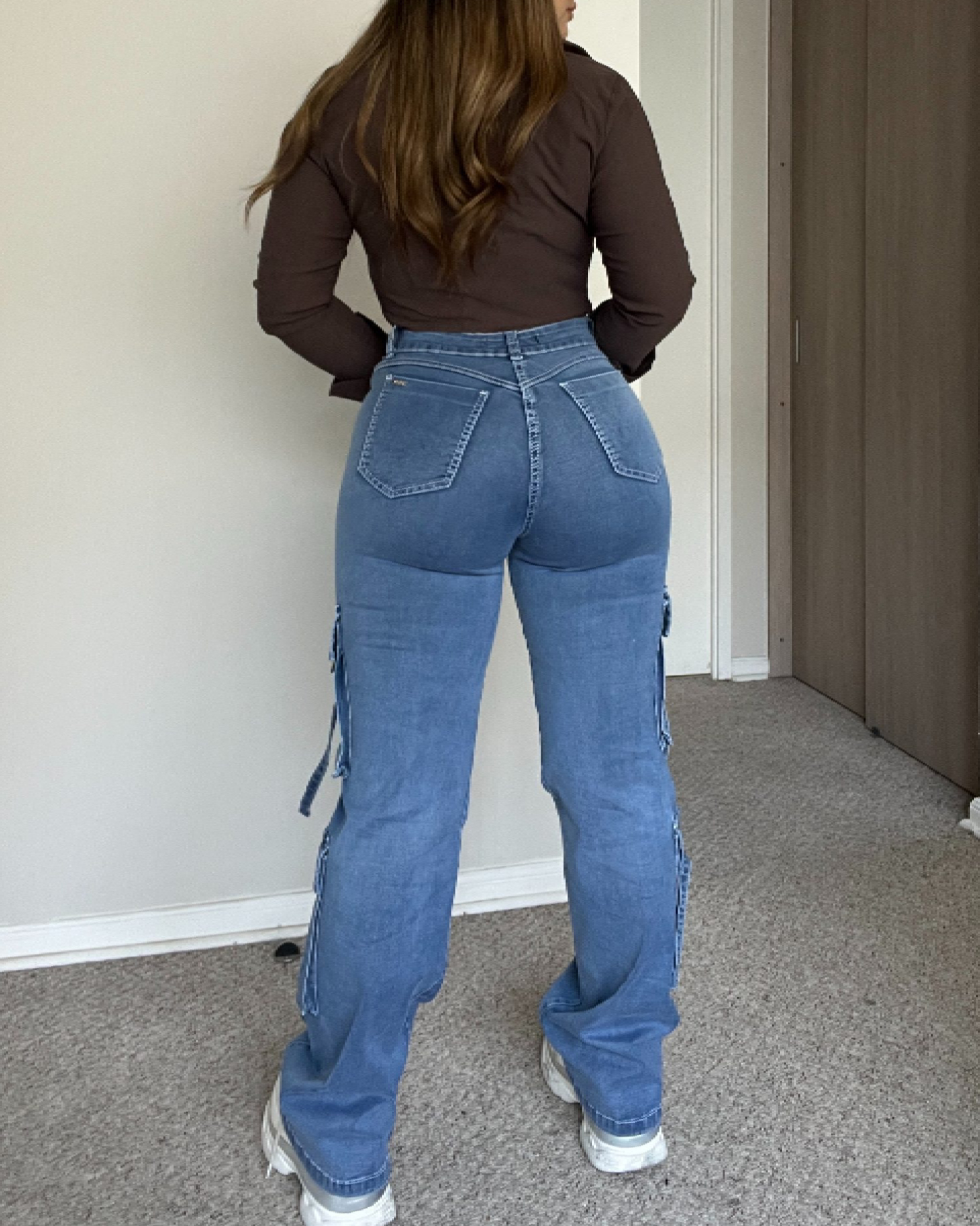 High-Waist Multi-Pocket Cargo Jeans