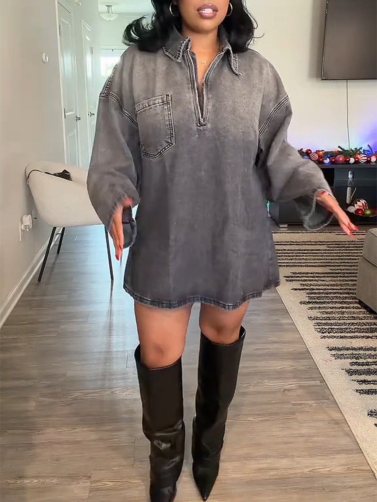 Stylish Collared Loose Denim Dress