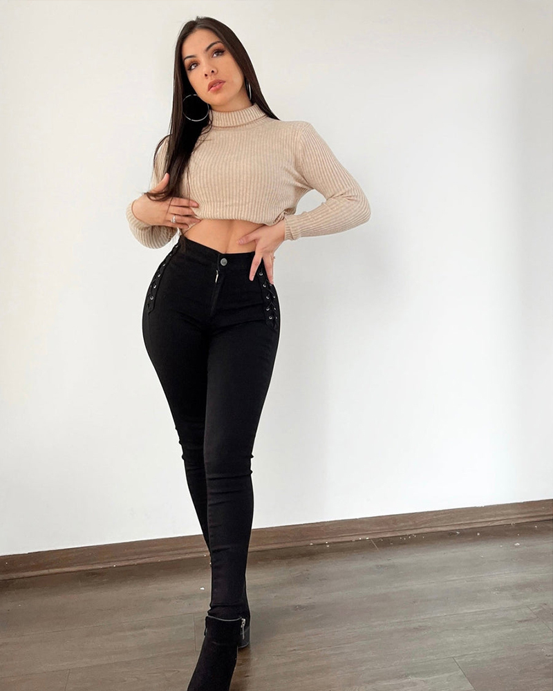 Braided Design Skinny Fashion Jeans