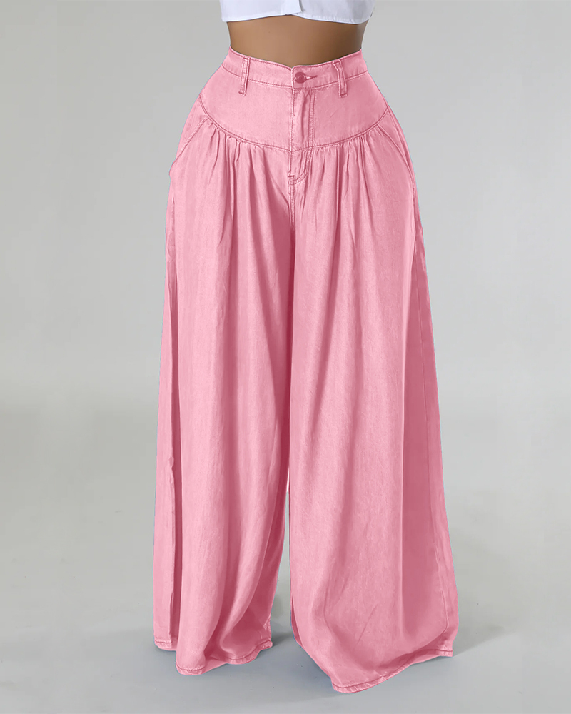 Solid Color Long Wide Leg Flared Pants