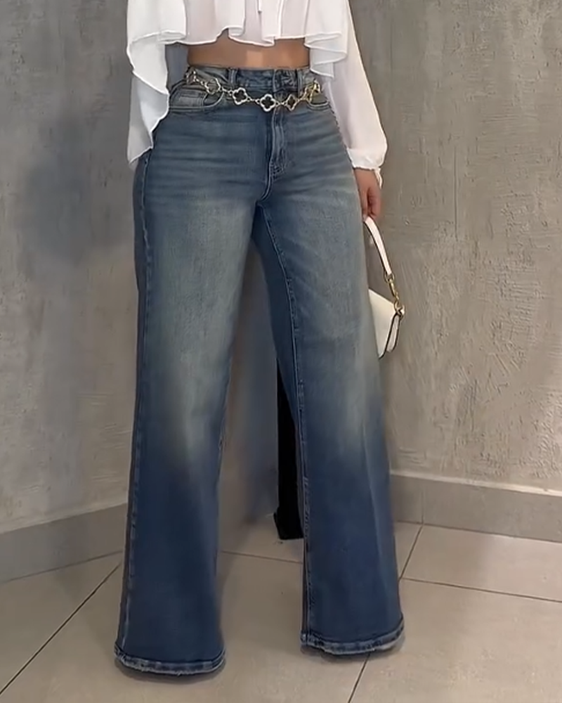 High-Waisted Straight-Leg Jeans