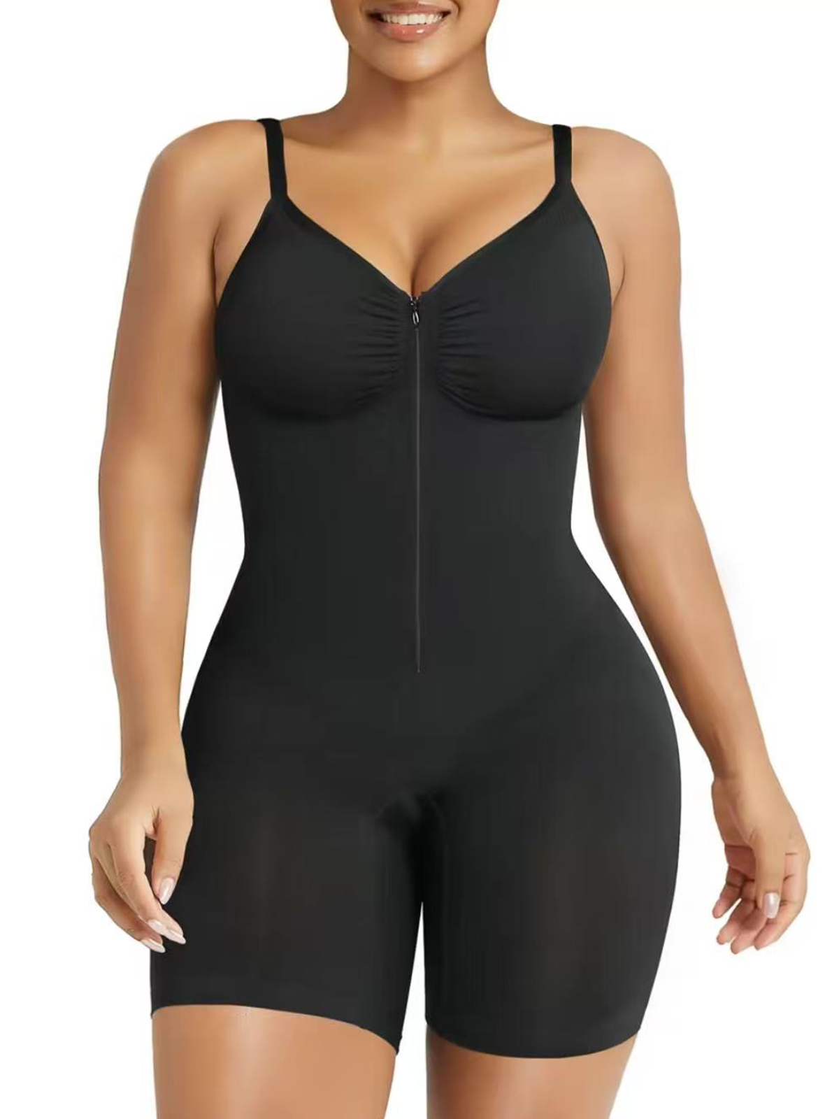 Women's High Elastic Zipper Adjustable Straps Breathable Mesh Design Tummy Control Body Shaper