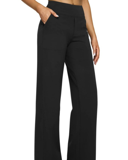 Casual High-Waisted Straight-Leg Yoga Pants with Loose Pockets