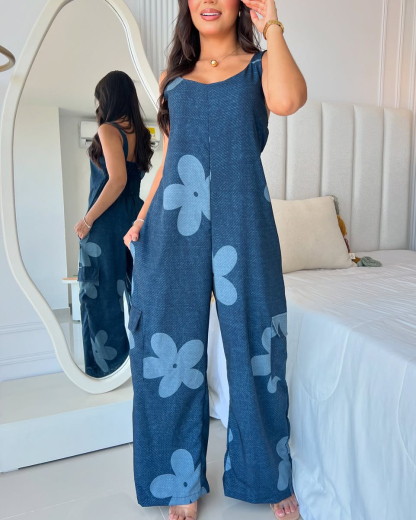 Women's Casual Sleeveless Wide Leg Jumpsuit