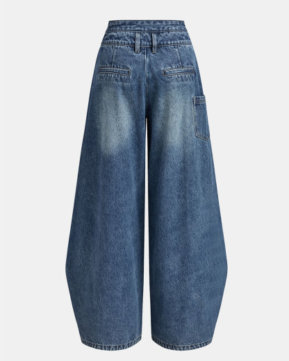 Denim Cross-Front Asymmetric Button Wide-leg Jeans