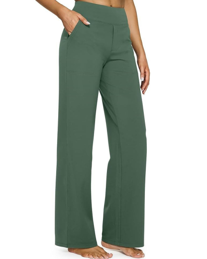Casual High-Waisted Straight-Leg Yoga Pants with Loose Pockets