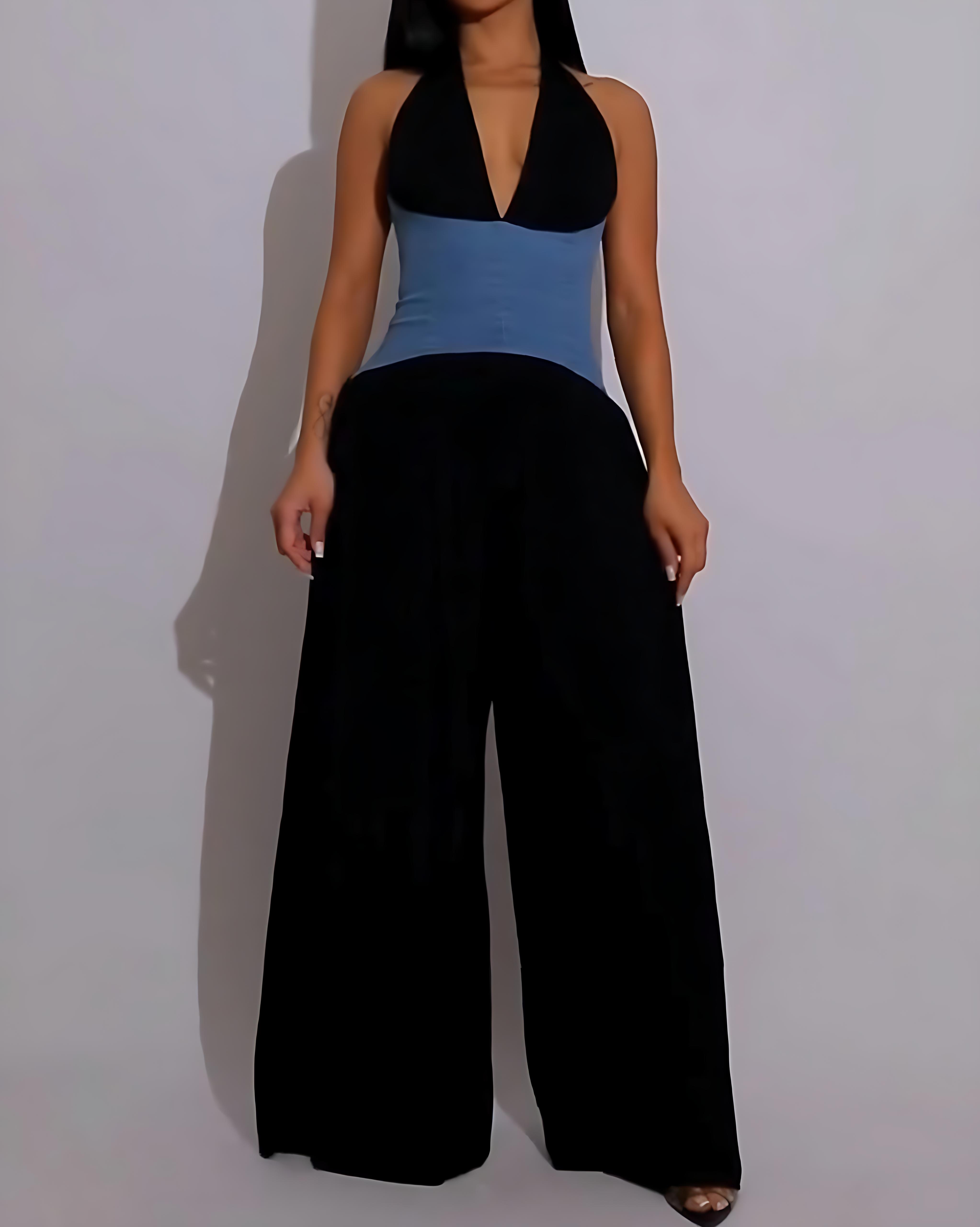 Women's Fashion Halter Neck Waist Wide Leg Jumpsuit