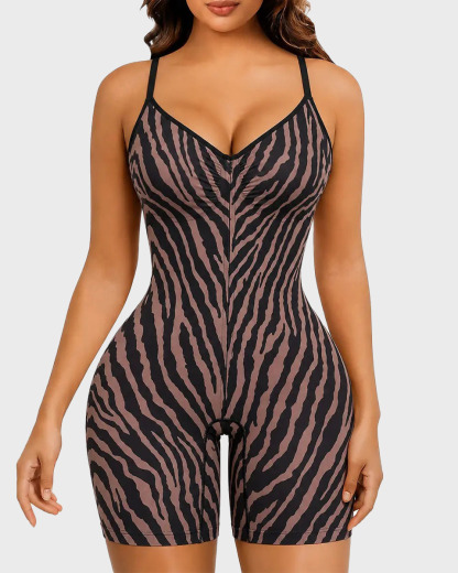 High Compression Zebra Print Zipper Shapewear Bodysuit