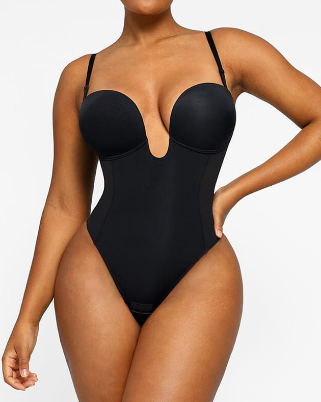 Deep Plunge Low-Back Thong Bodysuit
