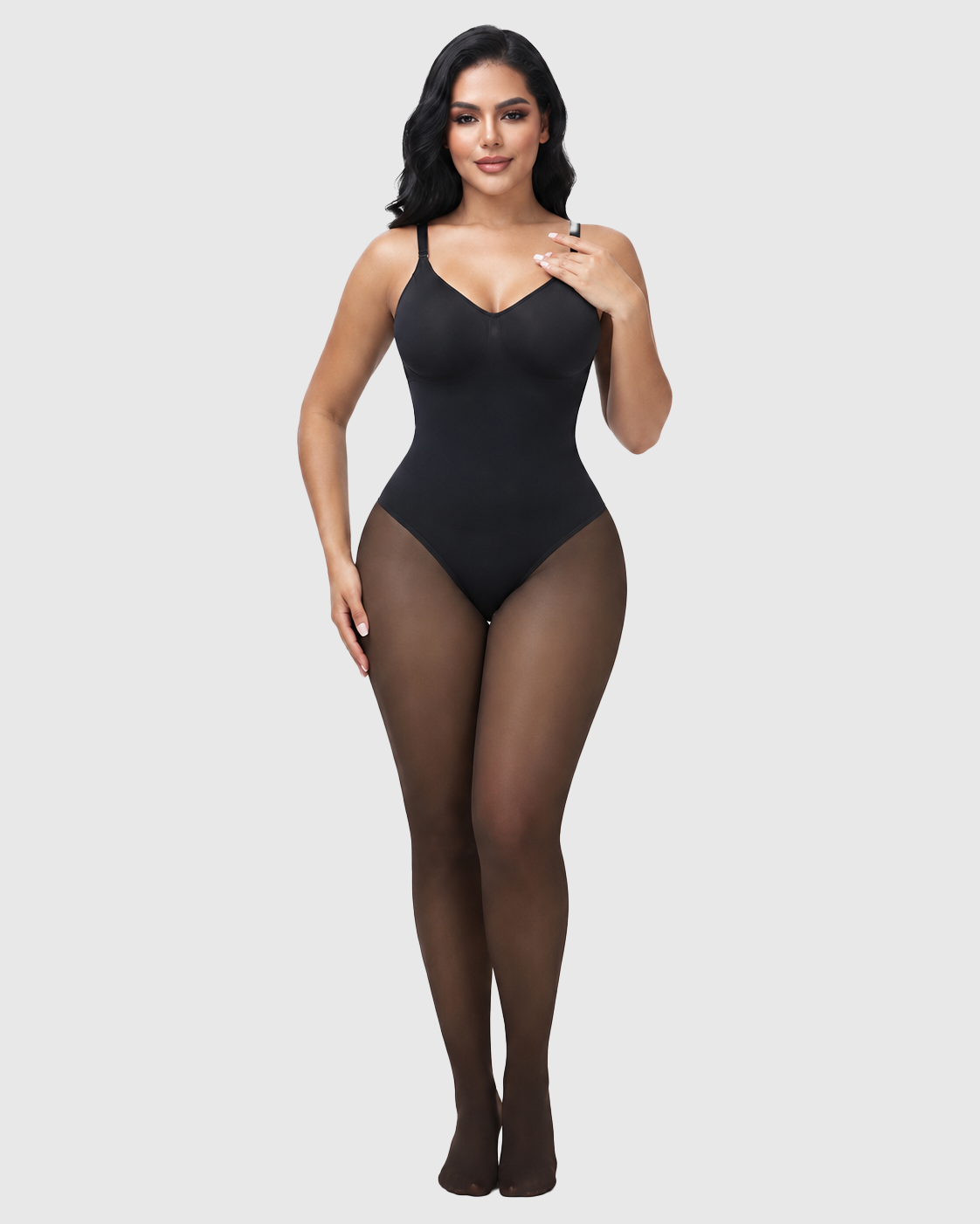 Seamless Full Body Shaper with Fleece Lined Fake Translucent Tights