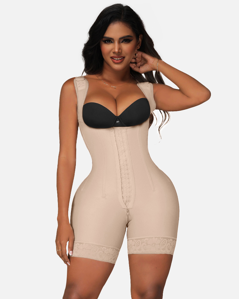 Women Faja Tummy Control Open Bust Shapewear Thigh Slimmer Zipper Crotch Body Shaper