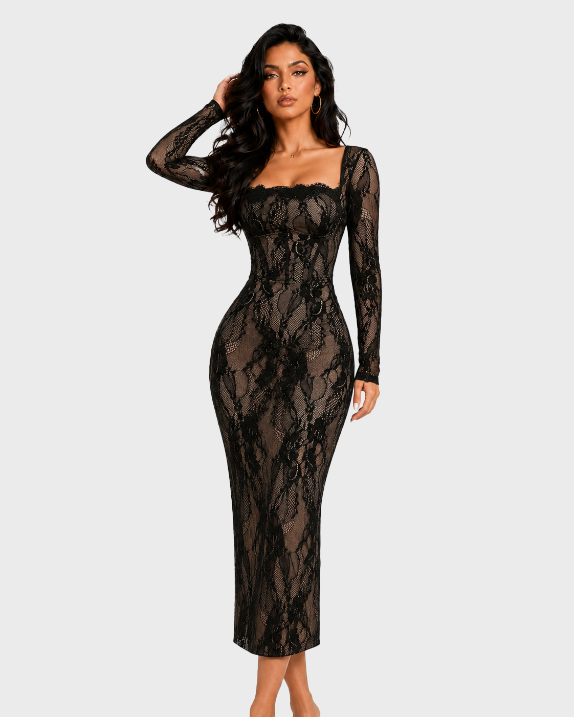 Women's Sexy Lace Square Neck Date Night Out Party Dress