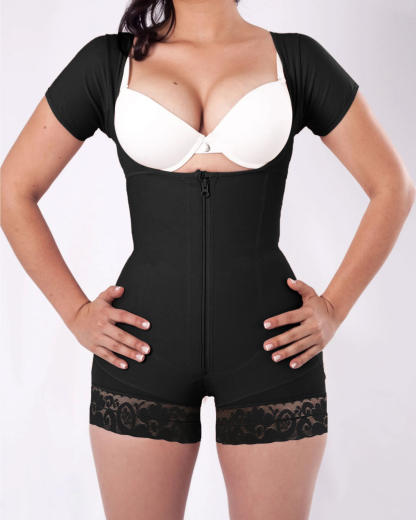 Short Sleeve Tummy Control Fajas Shapewear With Zipper