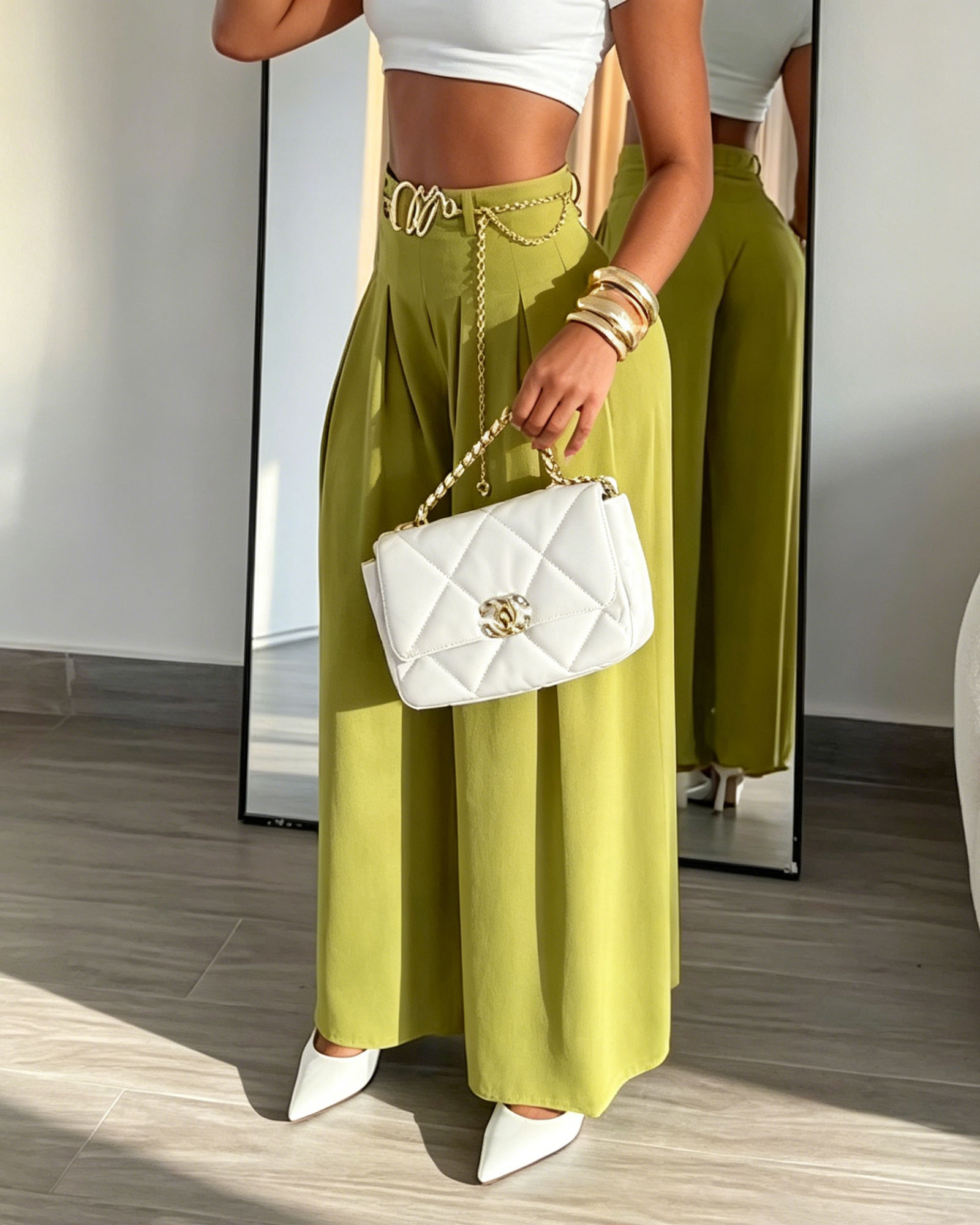 High-Waisted Pleated Flowy Wide-Leg Pants