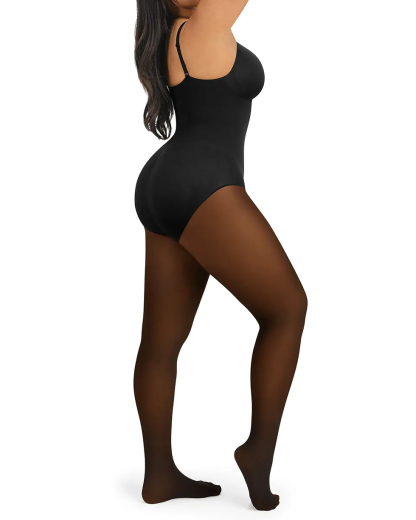 Seamless Full Body Shaper with Fleece Lined Fake Translucent Tights