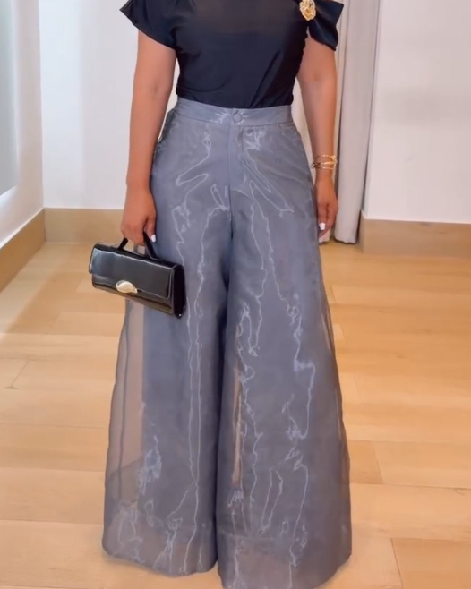 High-Waisted Sheer Layered Organza Wide-Leg Trousers