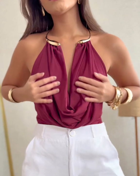 Women's Sexy Cowl Neckline Backless Bodysuit