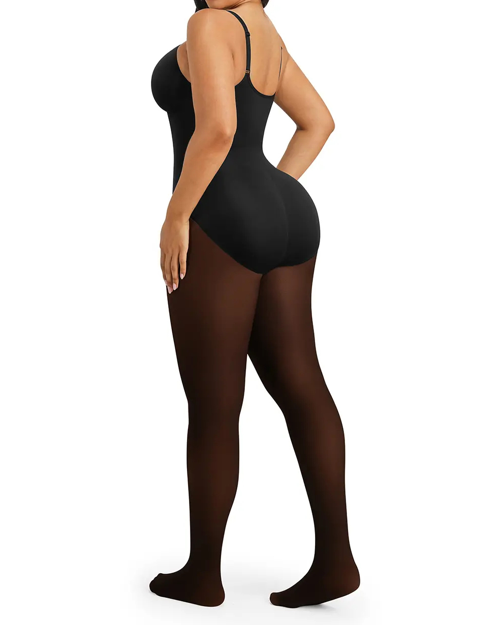 Seamless Full Body Shaper with Fleece Lined Fake Translucent Tights