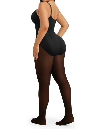 Seamless Full Body Shaper with Fleece Lined Fake Translucent Tights