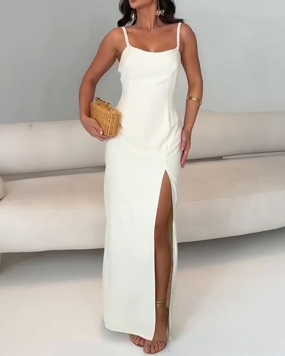 Slim Fit Backless Side Slit Slip Long Dress
