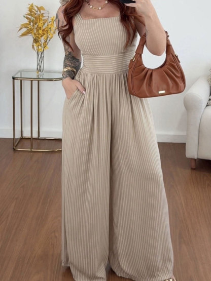Casual Wide Straps Straight Neckline Jumpsuit
