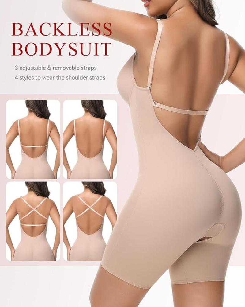 Strapless Deep U-Neck Women's Bodysuit With Tummy Control And Built-In Bra Low Back Shapewear