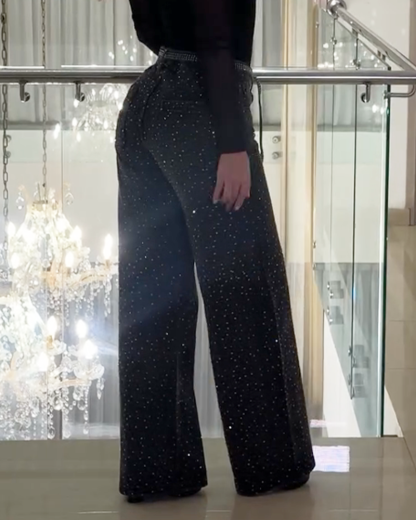 New Diamond-Studded Straight-Leg Jeans