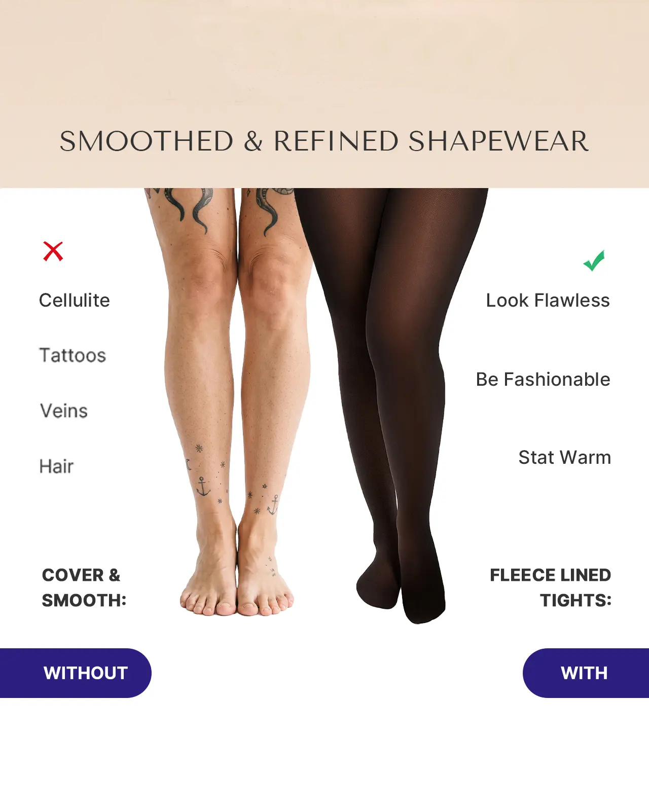 Seamless Full Body Shaper with Fleece Lined Fake Translucent Tights