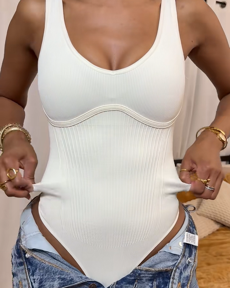 Elastic Ribbed Shaping Thong Bodysuit (Pre-Sale)