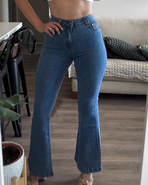 High Waisted Stretch Slim Fit Flare Jeans