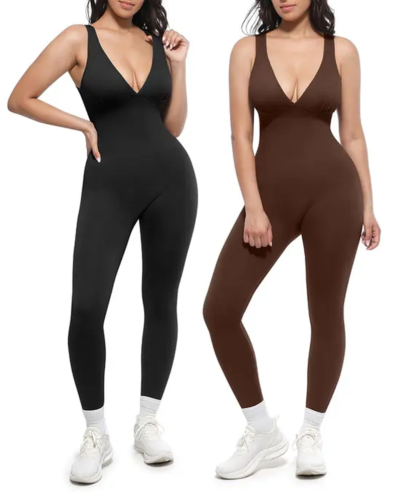 Deep V-Neck Breathable High-Waisted Tummy Control Body Shaping Bodysuit